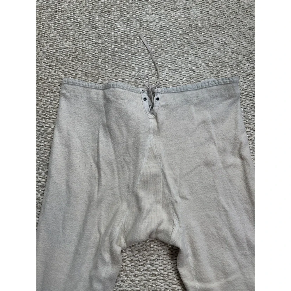 Vintage Pilgrim Mens Cream Knit Long Johns Drawstring Button Fly Size 38